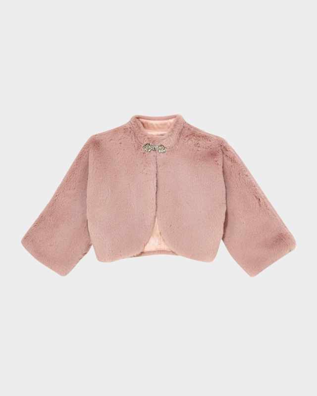 Girl's Promenade Faux Fur Bolero Jacket, Size 2-11